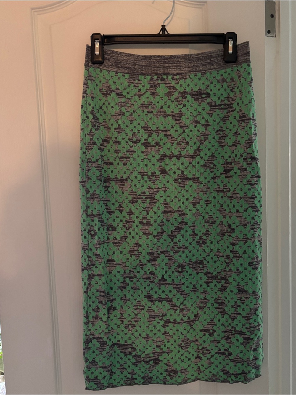 Anthropologie Maeve Green and Gray Patterned Knit Pencil Skirt